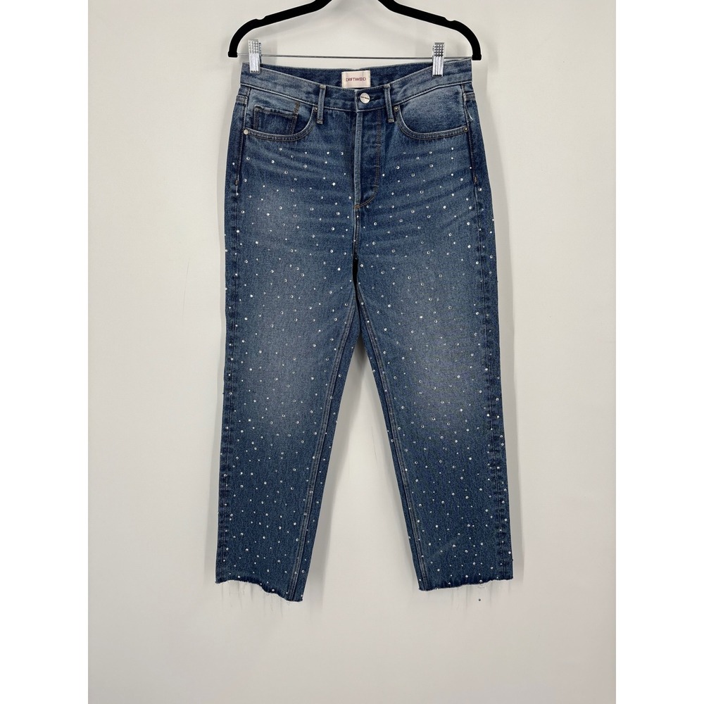 Driftwood Royce Rhinestone Embellished Straight Leg Jeans Medium Wash W26 L27